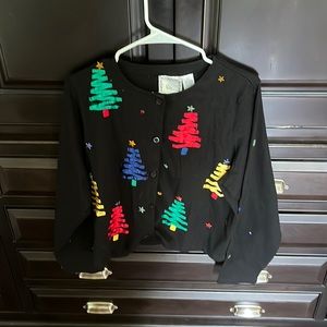 Michael Simon Lite 100% cotton cardigan. Christmas trees. Never worn.
